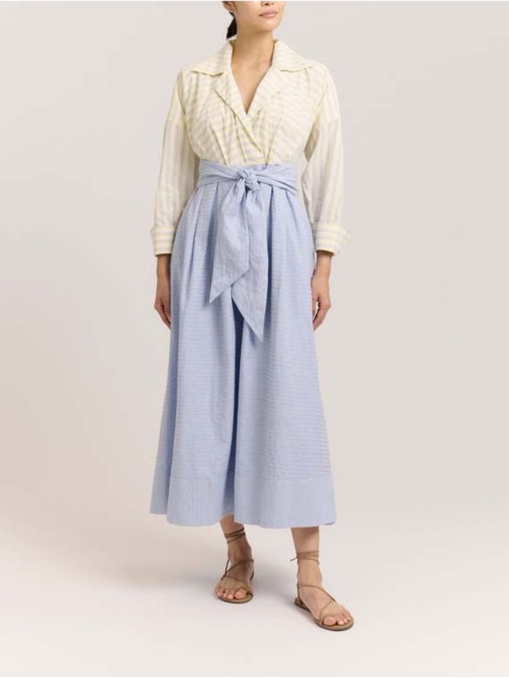 Cartolina Nantucket Johanna Mixed Stripe Belted Midi Dress Coastal Preppy XS